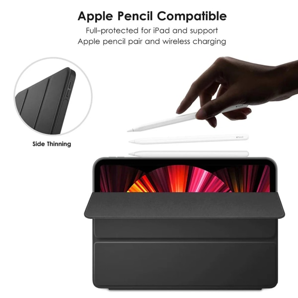 Case för Apple iPad Pro 9.7 10.5 11 2017 2018 2020 2021 2022 2:e 3:e 4:e 5:e generationens Trifold Magnetic Flip Smart Cover iPad Pro 11 2022 Black Hard Case