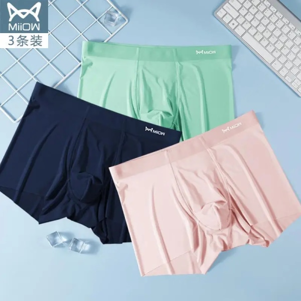 3st 120S Ice Silk Seamless Underkläder Män Tunna Sommar Boxer No Trace Sexiga Herrtrosor Grafen Boxershorts Kalsonger 3 L