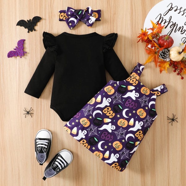 Halloween 3 st Baby Girl 95 % bomull Långärmad tröja och print med set Purple 0-3Months