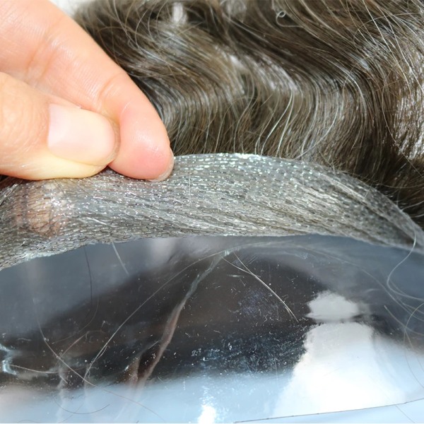 Tunnaste herrprydnad brasilianskt människohår Toupé-hårstycke av svart hårfärgat hår Ny stil Supertunn hud-hårersättning 6 inches 8x10