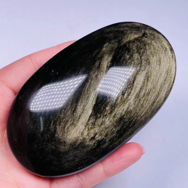 Nytt ！！！Bästa kvalitet naturligt guld Obsidian Ellipse Reiki Gem Healing Dekoration 240-260g