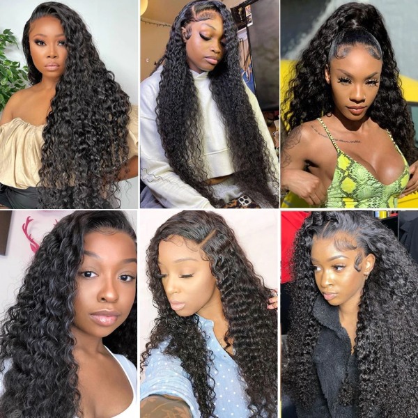 30 40 Inch 360 Full Water Wave Lång Peruk För Svarta Kvinnor Brasilianska Lockigt Människohår Peruker 13x4 13x6 HD Spets Deep Wave Frontal Peruk 13x4 Hd Lace Wig 14inches