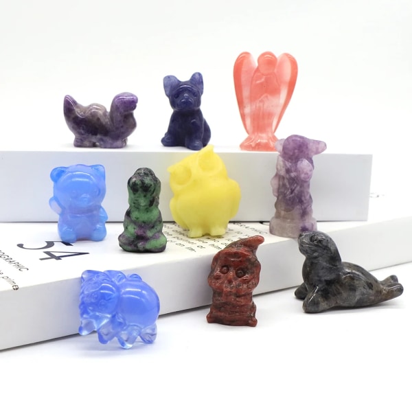 Blanda Naturlig Djurstaty Healing Kristall Äppelväxt Statyett Pärla snidade Ängel Wicca Hantverk Dekor Partihandel Lot 10st per set Resin owl 2.3inch