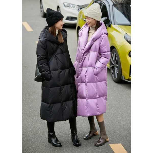 Minimalistisk 2023 Down Puffer Coat For Women Vinter Lång Bread Coat Lätt Tjock Varm Kvalitet Mode Ytterkläder Nytt 12324060 Purple XL