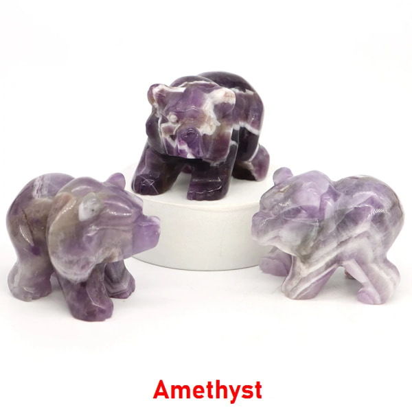 1,6" Björnstaty Natursten snidad Kristall Reiki Healing Djurfigurer Ädelstenshantverk Hempärla Dekoration Gåvor Partihandel Amethyst 5 PCS