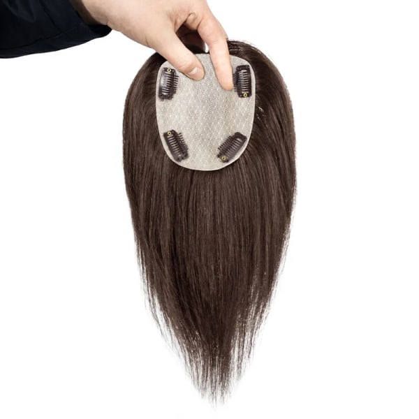 Riktigt hårförlängning Kvinnor Riktigt människohår Klämma i hårstycke Kvinnors peruk Lättviktsventilerande hårstängning Kvinnor Topper black 25cm