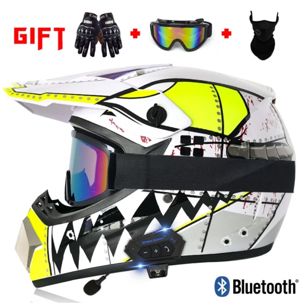 Motorcykel terränghjälm med Bluetooth Motorcykeltillbehör ATV Dirt DH Racing Motorcrosshjälmar för män Multiventilation E L