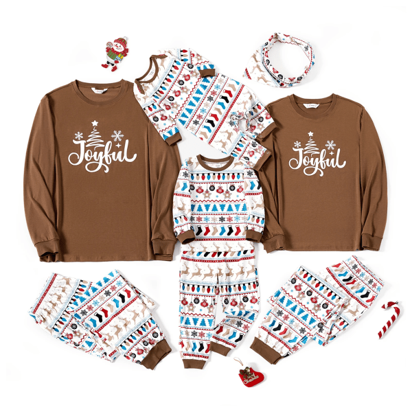 Julfamiljsmatchande print Långärmad pyjamasset (flammsäker) Khaki Women M