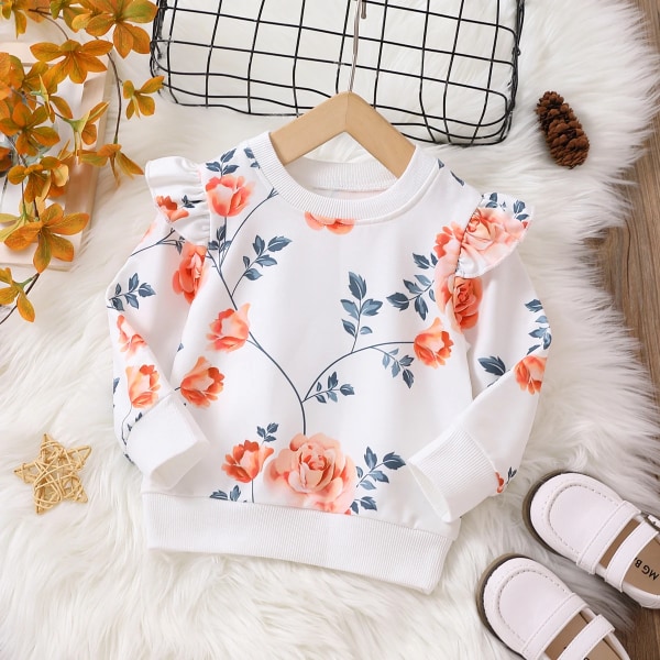 Baby Girl Allover blommigt print volanger långärmad tröja White 9-12Months