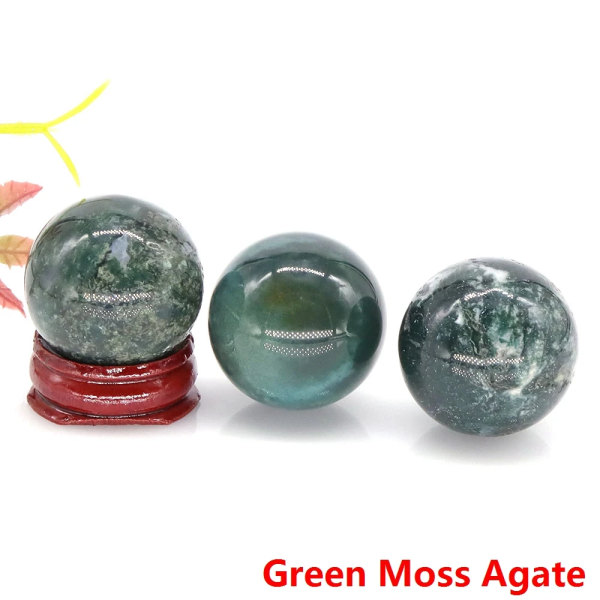 30 mm Naturstenar Ametist Rosenkvarts Reiki Healing Kristaller Energi Chakra Massage Ädelstenboll Heminredning Hantverk med stativ Green Moss Agate 3pcs