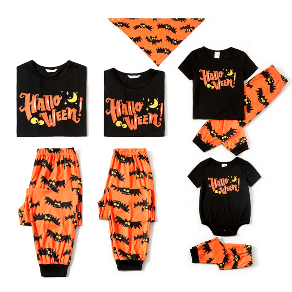 Halloween-familj matchande bokstäver och print Kortärmade pyjamasset (flammsäker) Colorblock Women XL