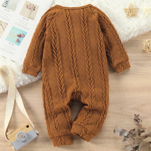 Baby Boy Solid Cable Knit Långärmad Jumpsuit Apricot 3-6 Months