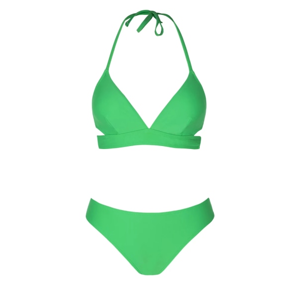 Strappy Halter Low Waist Bikini Set Baddräkt För Kvinnor Sexig V-ringad Tvådelad Strandkläder 2024 Baddräkt Badkläder green S