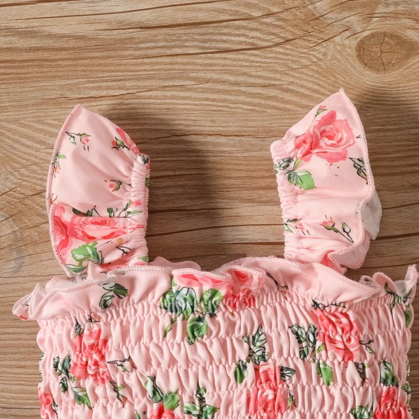 2st Baby Girl Allover blommigt print volang smock linne och utsvängda byxor Set Pink 18-24Months