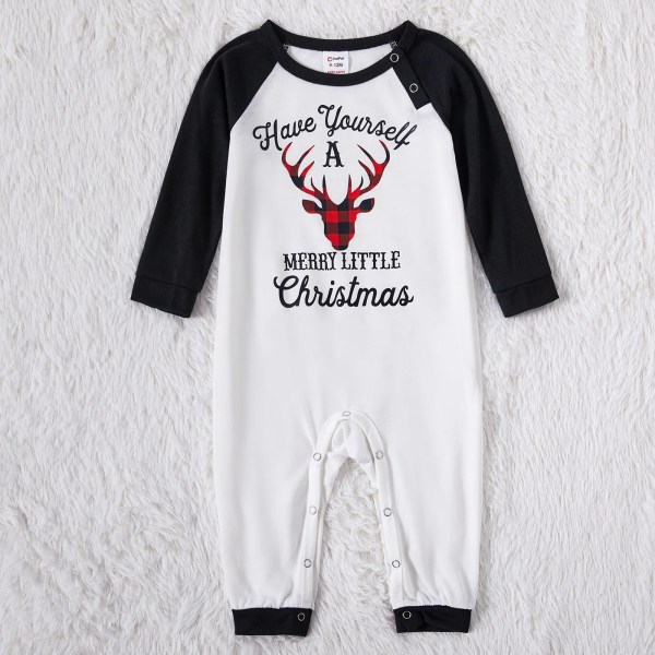 Julrenar och print Familj Matchande Raglan Långärmad Röd Pläd Pyjamas Set (Flamsäker) Black-White-Red Baby 12-18M