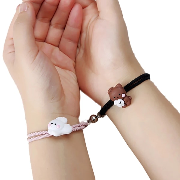 2st Kram Bear Duck Charms Par Armband Magnetisk Adsorption Parat armband Flätat rep Armband Pulseras Lovers Armband 5