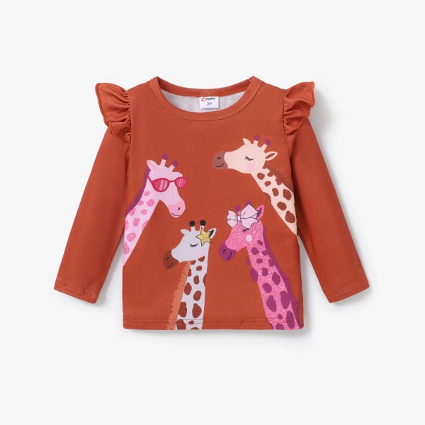 Toddler Barnslig t-shirt med fladdrande giraff Brown 3-4Years