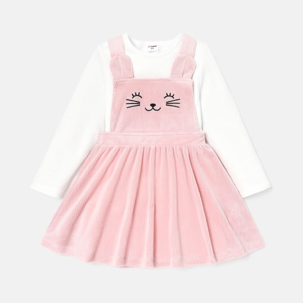 2 st Toddler långärmad vit t-shirt och kitty broderad set Pink 3 Years