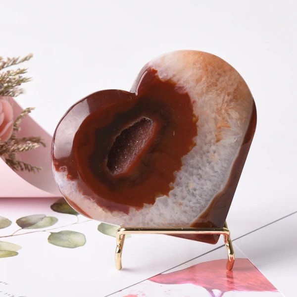 1 st Naturlig karneol hjärtformad handsnidad kärleksröd agatkluster Kristall Souvenir Druzy Heminredning Samlargåva m070
