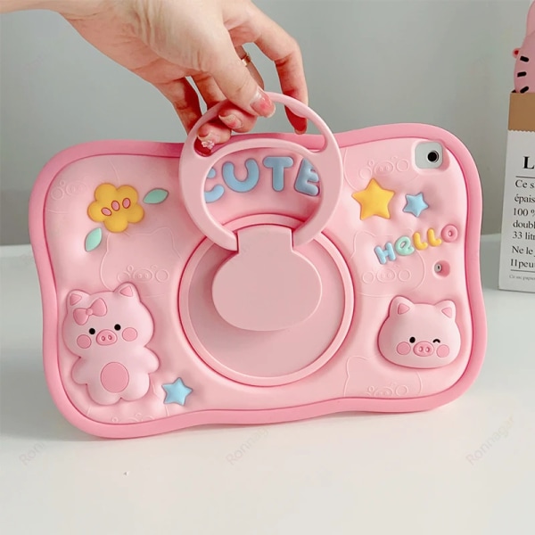 3D Cute Pig Tablet Case för IPad Mini 2 3 4 5 6 9.7 7:e 8:e 9:e 10,2 10:e Gen Air 4 5 10,9'' Pro 11 tums Funda Case Kids Cartoon Pig NO Strap IPad Pro Air3 10.5