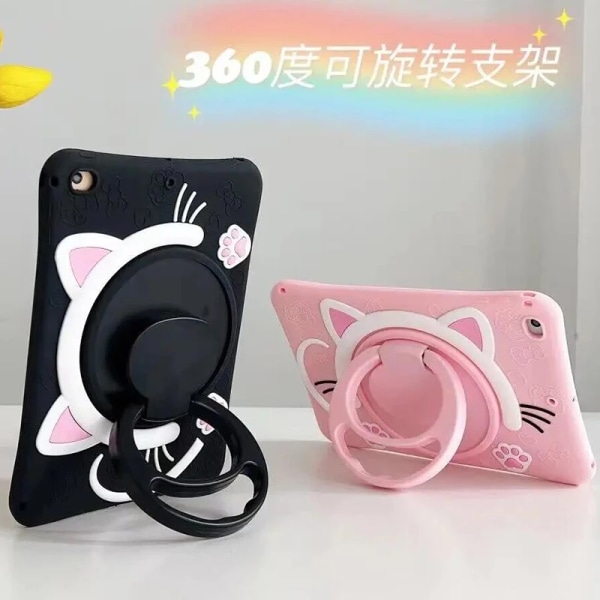 360 roterat cover för iPad 5th 6th 9.7 2017 2018 7th 8th 9th Gen 10.2 2019 Kids Cartoon Cat Silicon Mini 2 3 4 5 6 Case Pro11 2020 2021 2022 Cat NO Strap