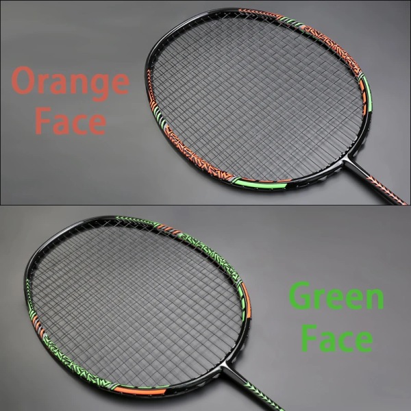 Double Face Max Tention 35LBS Ultralätt 9U 58g Badmintonracket Strung 100% Kolfiber Offensiv Racket Speed ​​Sports Green-Orange Face