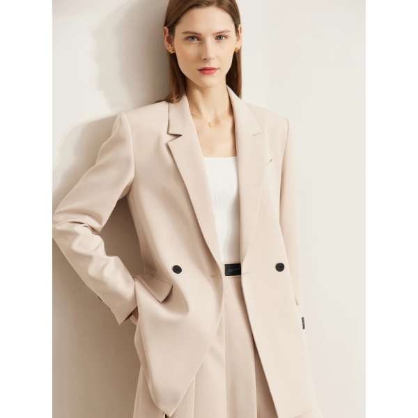Minimalism 2-delat set Kvinnor Outfits 2023 Vårjacka Nytt kontor Dam Blazers Mode Plisserad kjol Separat 72240006 Khaki (Blazer) M