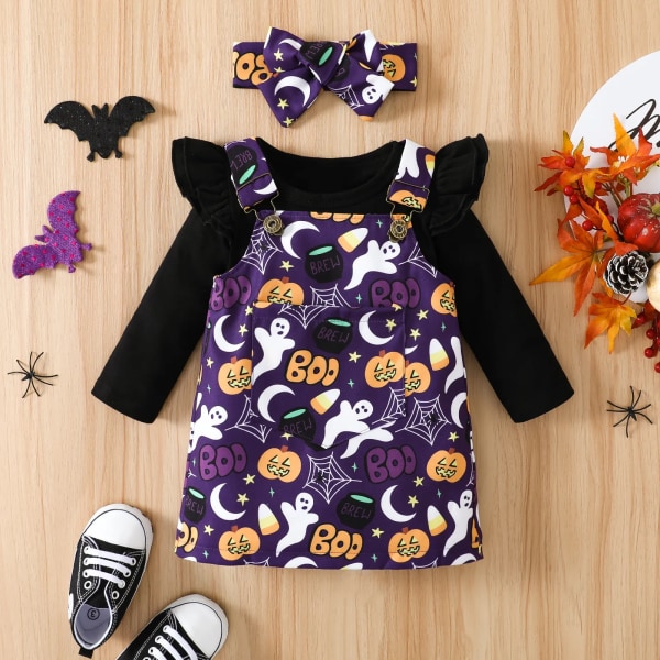 Halloween 3 st Baby Girl 95 % bomull Långärmad tröja och print med set Purple 3-6Months