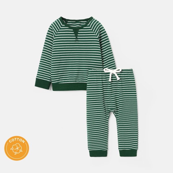 2st Baby/ Toddler Randig Raglan ärm bomull Sweatshirt och byxor Set Green Kids5-6Years