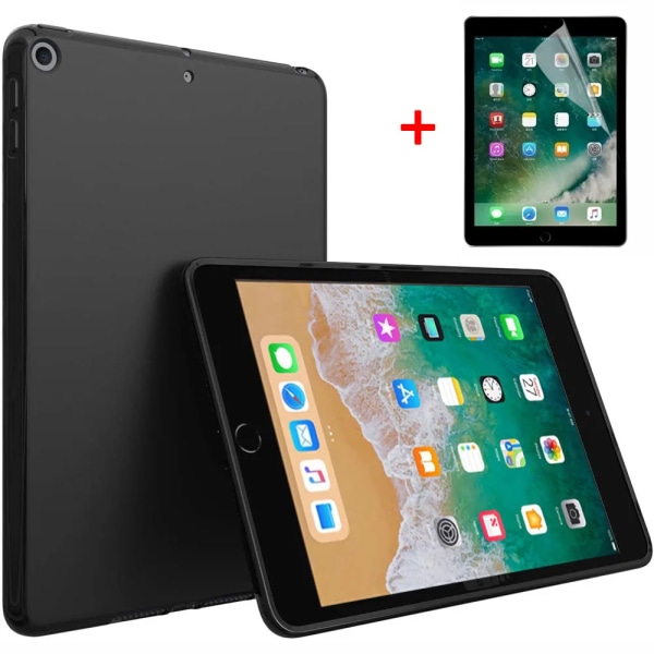 Case för Apple iPad 9.7 10.2 10.9 3:e 4:e 5:e 6:e 7:e 8:e 9:e 10:e generationen flexibelt mjukt silikonsvart cover iPad 8th 10.2 2020 Case and Film