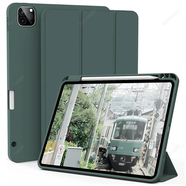 Case för iPad Pro 11 tum 2022/2021/2020 Pro 12.9 iPad Air 4 5 10.9 iPad 10th Gen med pennhållare stöd 2nd Pencil Charging Green iPad pro 12.9 inch