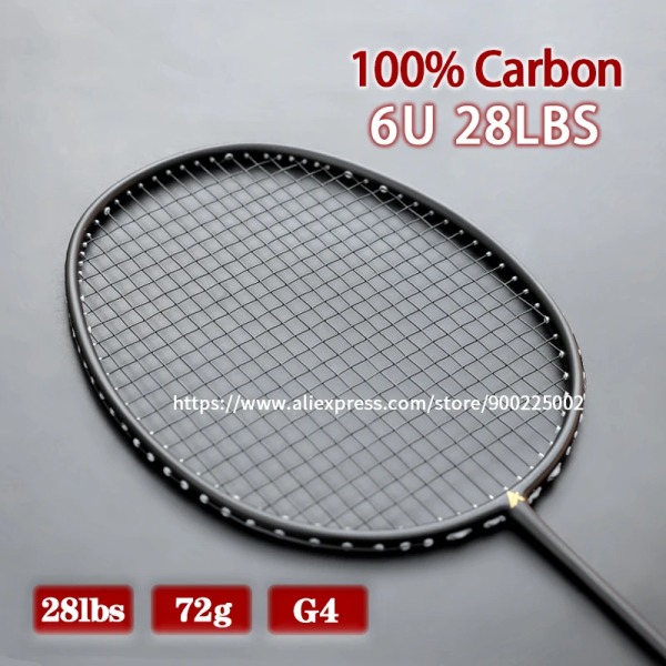 Professonal Carbon Fiber Training Badmintonracket Utralight 6U 72G Strung Racket Med Väskor G4 22-28LBS Speed ​​Sports Vuxna Black