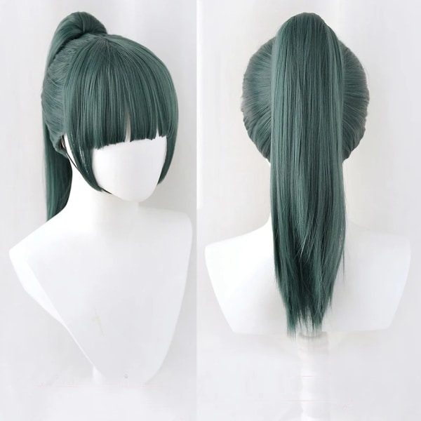 Maki Zenin Cosplay Peruk Jujutsu Kaisen Cosplay Hög kvalitet 60 cm Mörkgrön Värmebeständig Anime Cosplay Peruk + Peruk Cap + Glasögon Only Wig One Size