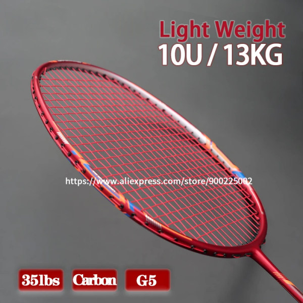 Lättaste 10U G5 100% kolfiber badmintonracketsträng Max spänning 35LBS Professionell för vuxna racketsporter med väskor Lila