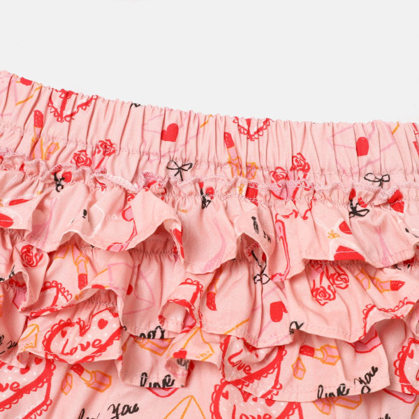 2st Baby Girl 100 % bomull kortärmad rosé grafisk t-shirt och print Layered volanger Shorts Set pink- 6-9Months