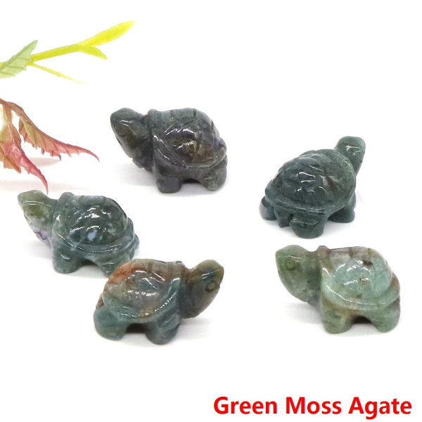 1" Mini Turtle Sköldpadda Naturstenar Helande Kristaller snidade djurfigurer Hantverk DIY-smycken Heminredning Prydnadsföremål Partihandel Green Moss Agate 20pcs