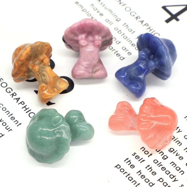 Svamp Dam Staty Natursten Carving Tecknad Konst Hantverk Figurine Healing Kristall Hem Gem Dekoration Kärlek Semesterpresent 1,2" Green Aventurine 10pcs