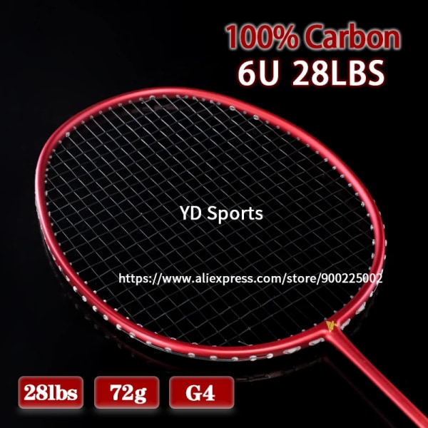 Professonal Carbon Fiber Training Badmintonracket Utralight 6U 72G Strung Racket Med Väskor G4 22-28LBS Speed ​​Sports Vuxna Black