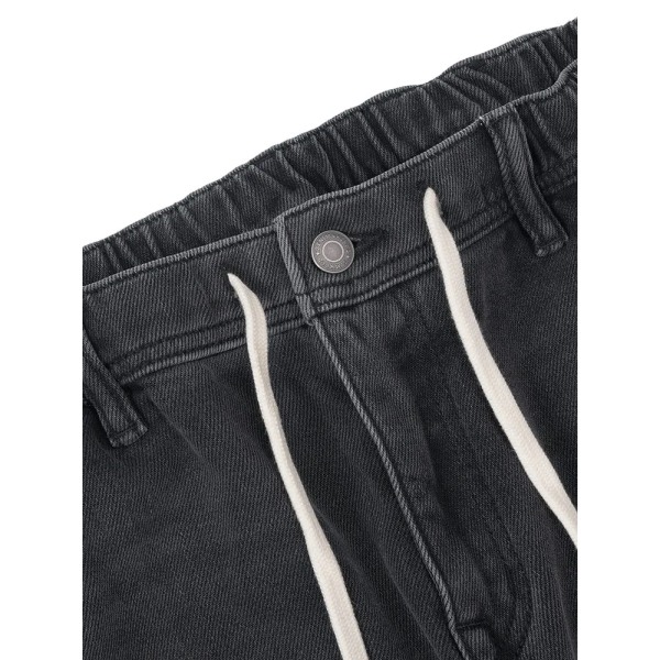2023 höstvinterny 13oz lösa raka jeans män Varm fleecefoder Elastisk midja tvättad vintage jeansbyxa Washed Vintage Black 29 REC 58-62.5KG