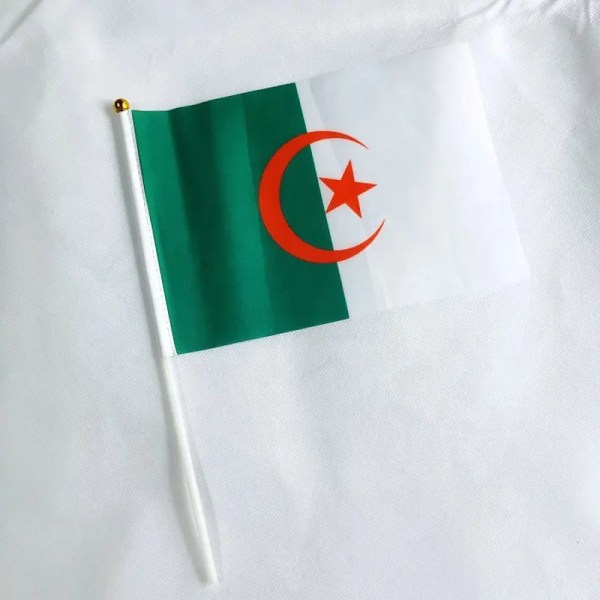 zwjflagshow Algeriet Handflagga 14*21cm 100st polyester Algeriet Liten Handviftande flagga med plastflaggstång för dekoration Blue and White Stripe 14x21cm 100pcs