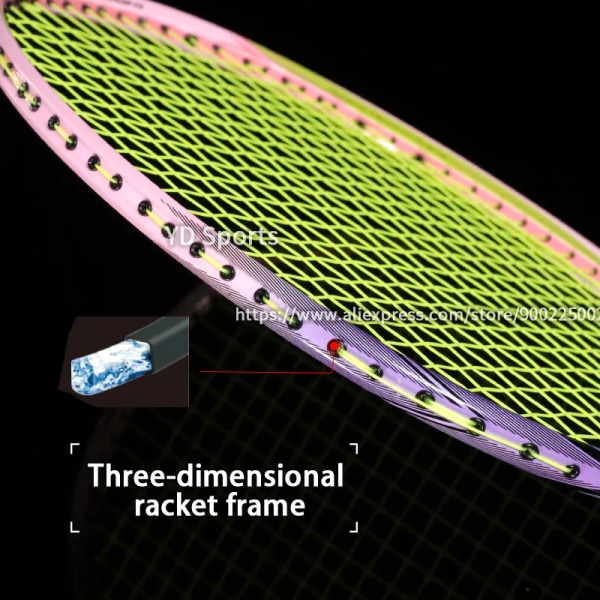 Högkvalitativ ultralätt 8U kolfiber badmintonracket Strung Offensiv Typ 22-30 LBS racket med strängar Väskor Sport Padel Pink