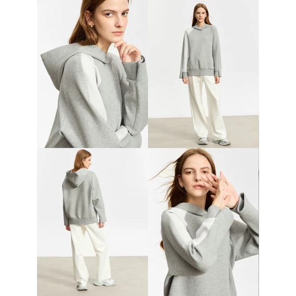 Minimalistisk 2023 vinter nya huvtröjor för kvinnor Preppy Style Casual Lös huva skarvad Raglan ärm Sweatshirts 12344076 lemon green M