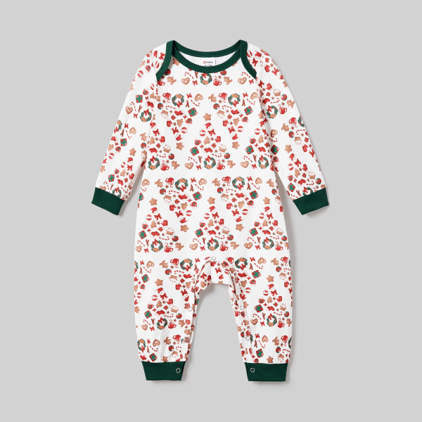 Julfamiljsmatchande färgblock print Långärmad pyjamasset (flammsäker) DarkGreen Kids3-4Years