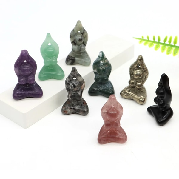 Yogagudinnastaty för sovrumsinredning Naturlig läkning Kristallsniden Abstrakt konsthantverk Reiki Meditationsfigur Partihandel 1,5" Green Aventurine 5pcs