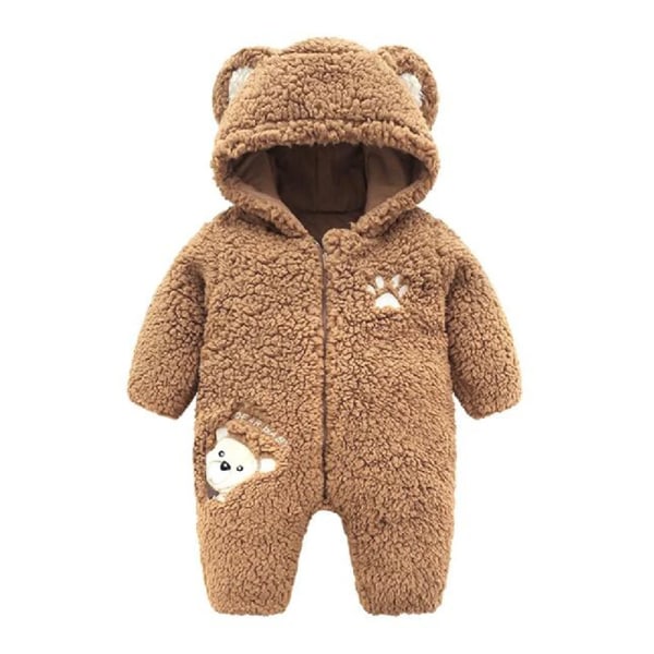 Ny höst- och vintertrendig björndesign Långärmad jumpsuit för baby och flickor baby Brown 12-18 Months