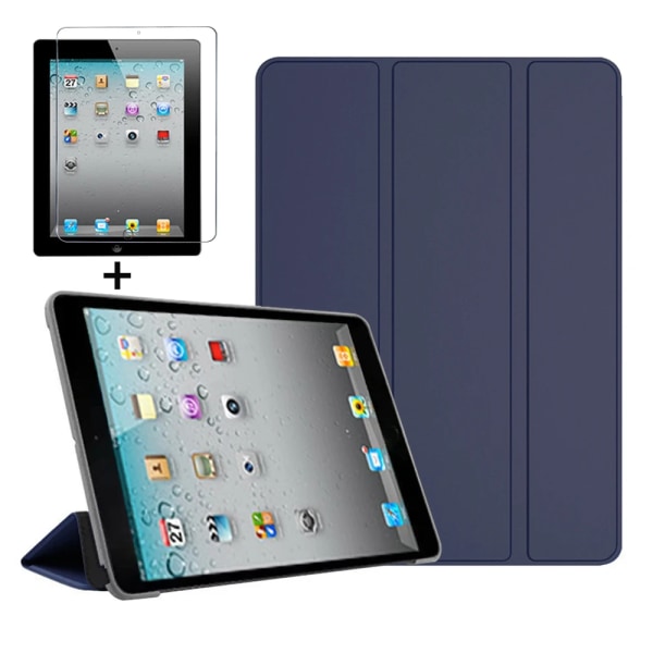 Case för IPad 2 3 4 9,7 tums PU- case Stativ Smart Cover För iPad2 iPad3 iPad4 Auto Sleep Wake Protective Funda iPad 2 3 4 Navy Blue glass