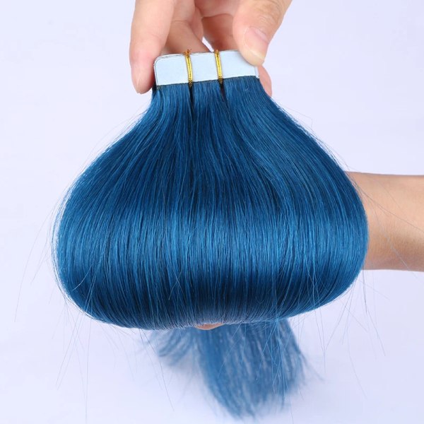 Remy Human Hair Tape Extensions 16" 18" 20" 22" 24" Skin Weft Sömlös europeisk hårtejp Hår för salongshår 20st Blue 16 Inches