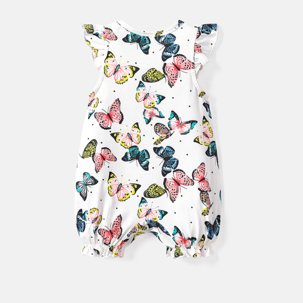 Baby Girl Polka Dots eller Butterfly Print Flutter-sleeve Romper White 6-9 Months