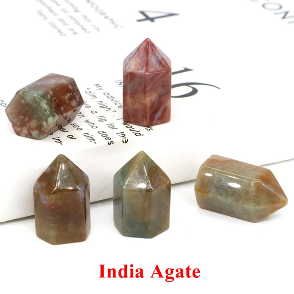 Natursten Kristallspets Hexagonal Tower Ametist Reiki Healing Energy Ädelsten, Meditation, Mineral Hantverk Heminredning India Agate 20 pcs