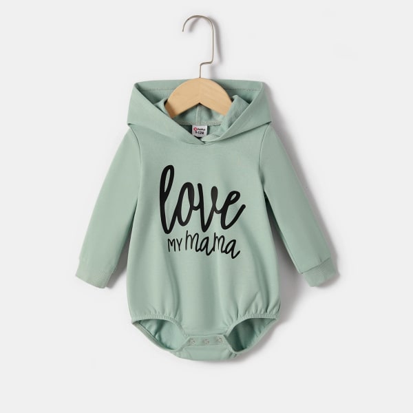 Mommy and Me Print Gröna långärmade hoodie-klänningar LightGreen Girl12-13Years